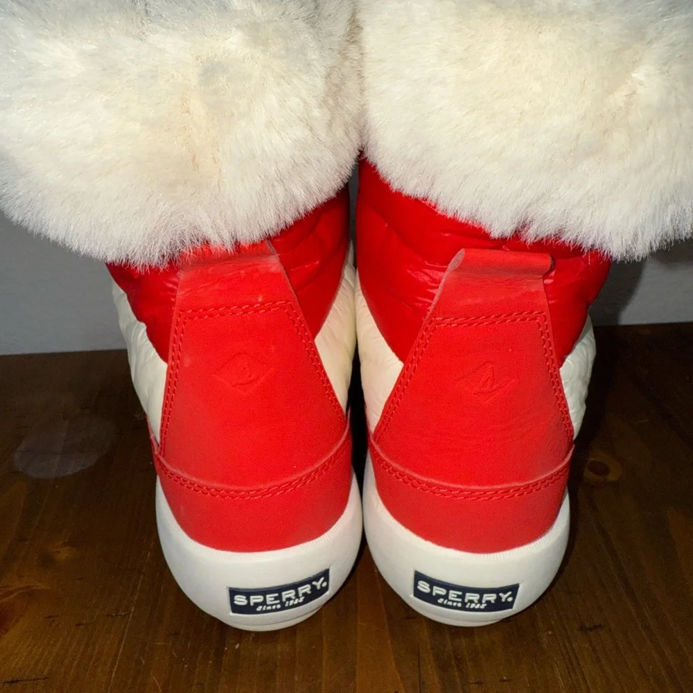 Sperry Plushwave Red Faux Fur Snow Boots Coastal Preppy Wintercore-Sz 10 - Picture 7 of 9